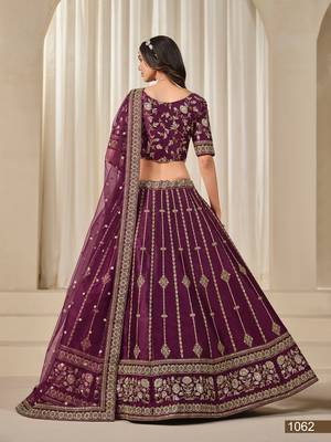 Purple Art Silk Embroidered Thread Work Lehenga Choli Size Up To 46 3