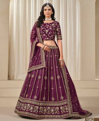 Purple Art Silk Embroidered Thread Work Lehenga Choli Size Up To 46 4