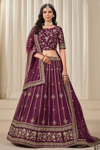 Purple Art Silk Embroidered Thread Work Lehenga Choli Size Up To 46