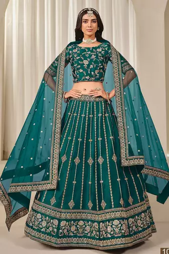 Blue Art Silk Embroidered Thread Work Lehenga Choli Size Up To 46
