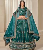 Blue Art Silk Embroidered Thread Work Lehenga Choli Size Up To 46