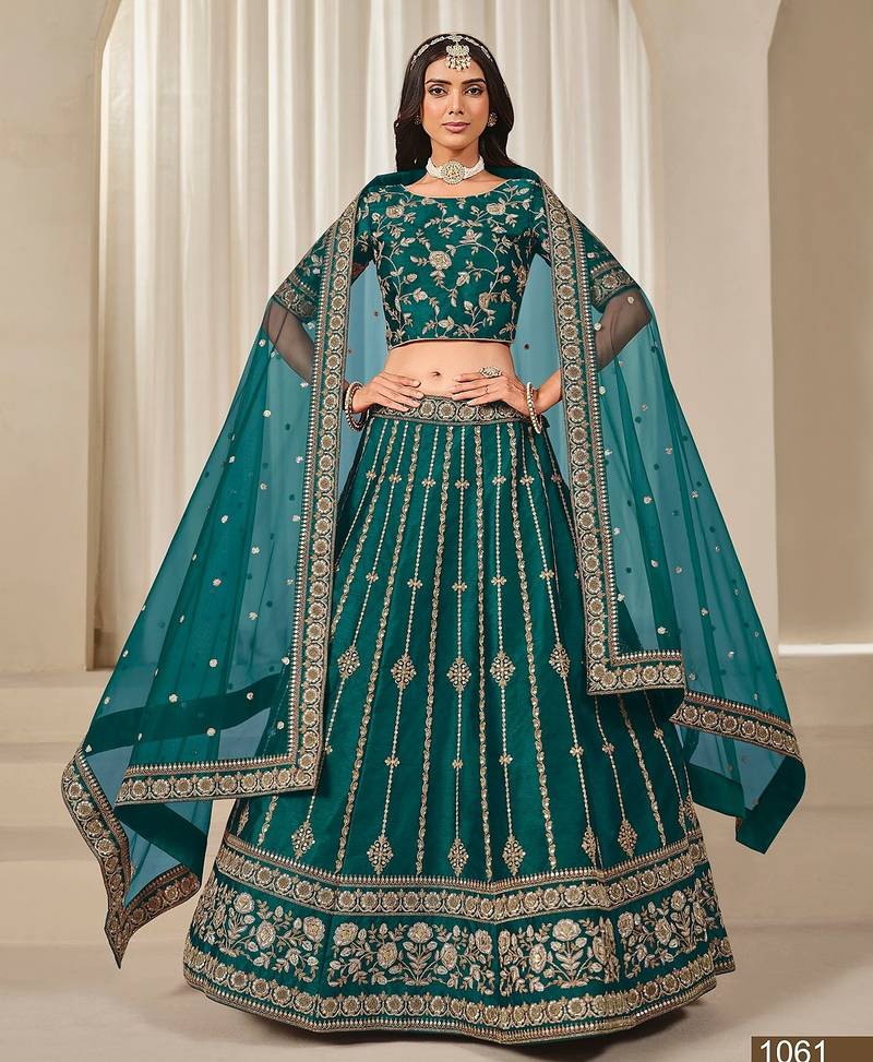 Blue Art Silk Embroidered Thread Work Lehenga Choli Size Up To 46