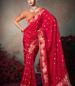 Red chiniya silk heavy designer embroidered saree
