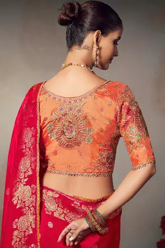 Red chiniya silk heavy designer embroidered saree