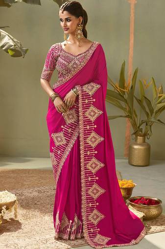 Meganta pink gota patti embroidered designer saree with blouse