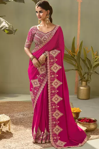 Meganta pink gota patti embroidered designer saree with blouse