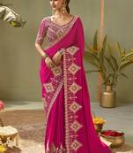 Meganta pink gota patti embroidered designer saree with blouse