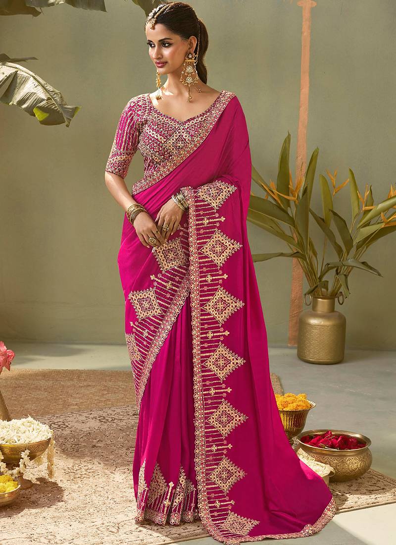 Meganta pink gota patti embroidered designer saree with blouse