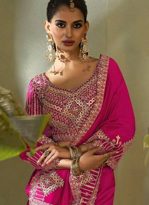 Meganta pink gota patti embroidered designer saree with blouse 2