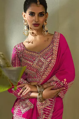 Meganta pink gota patti embroidered designer saree with blouse