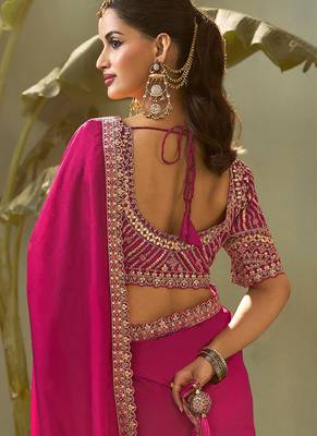 Meganta pink gota patti embroidered designer saree with blouse 3
