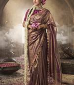 Brown multi embroidered tissue silk saree