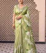 Green tussar silk  beautiful pallu designer saree