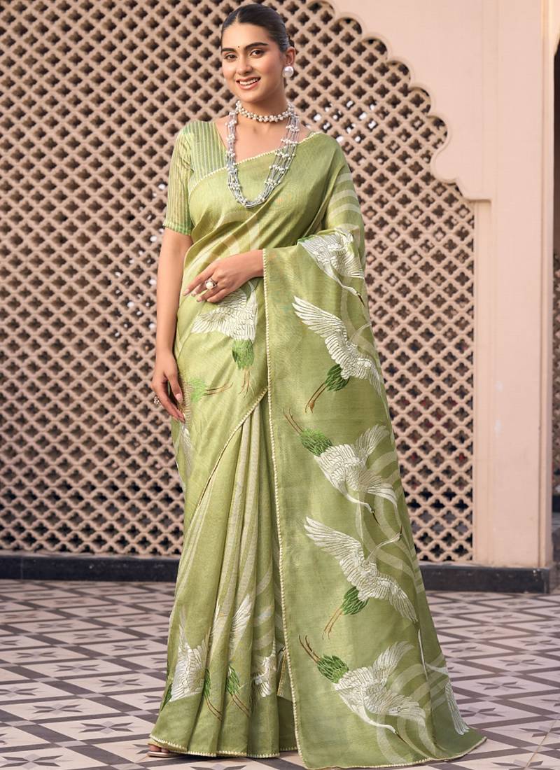 Green tussar silk  beautiful pallu designer saree