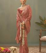 pink silk embroidered designer saree