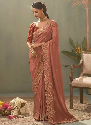 pink silk embroidered designer saree 2