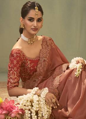 pink silk embroidered designer saree 3