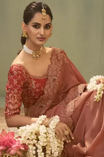 pink silk embroidered designer saree