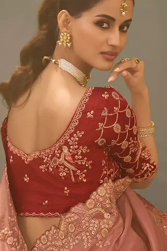 pink silk embroidered designer saree