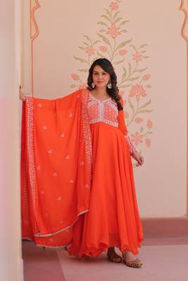Fanta Star Georgette With Rich Sequins Coding Beads Embroidered work kurti with dupatta 1