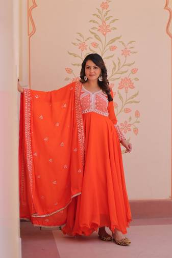 Fanta Star Georgette With Rich Sequins Coding  Beads Embroidered work kurti with dupatta
