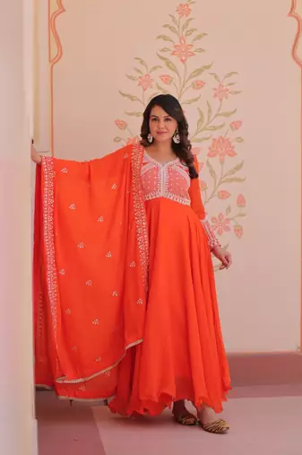 Fanta Star Georgette With Rich Sequins Coding  Beads Embroidered work kurti with dupatta