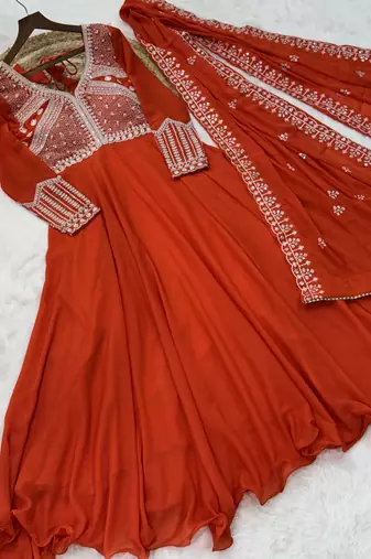 Fanta Star Georgette With Rich Sequins Coding Beads Embroidered work kurti with dupatta