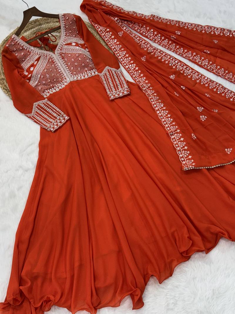 Fanta Star Georgette With Rich Sequins Coding  Beads Embroidered work kurti with dupatta