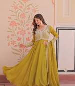 Green Star Georgette With Rich Sequins Coding  Beads Embroidered work kurti with dupatta