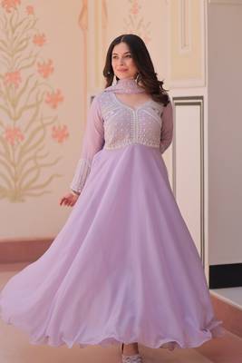 Lavender Star Georgette With Rich Sequins Coding Beads Embroidered work kurti with dupatta 1