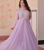 Lavender Star Georgette With Rich Sequins Coding  Beads Embroidered work kurti with dupatta