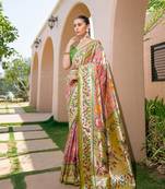 green silk blend floral paithani woven saree