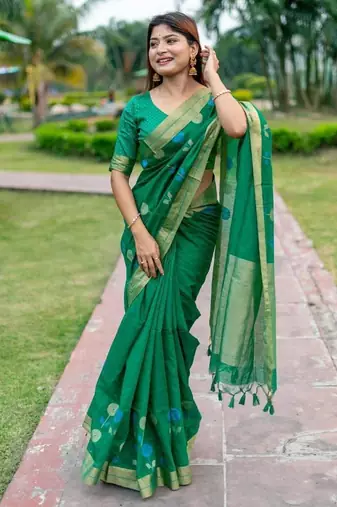 green linen silk blend jamdani weaving border sarees