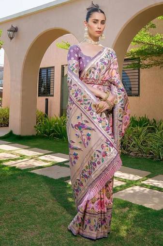 pink banarasi silk blend paithani kanjivaram weaving saree
