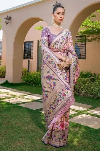 pink banarasi silk blend paithani kanjivaram weaving saree