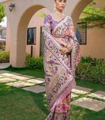 pink banarasi silk floral woven paithani saree