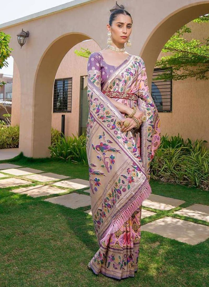pink banarasi silk blend paithani kanjivaram weaving saree