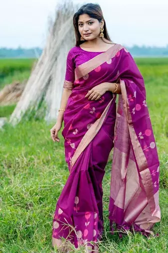 purple linen silk blend jamdani weaving border sarees