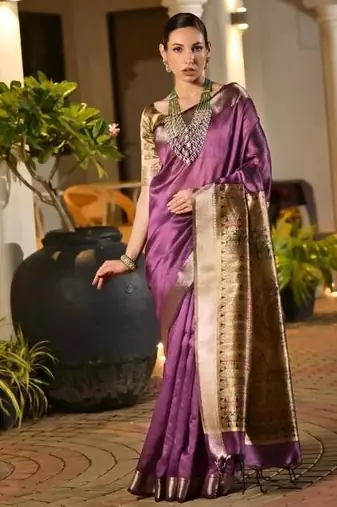 purple khadi raw silk blend hand painted sarees
