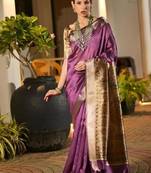 purple khadi  silk blend hand painted sarees
