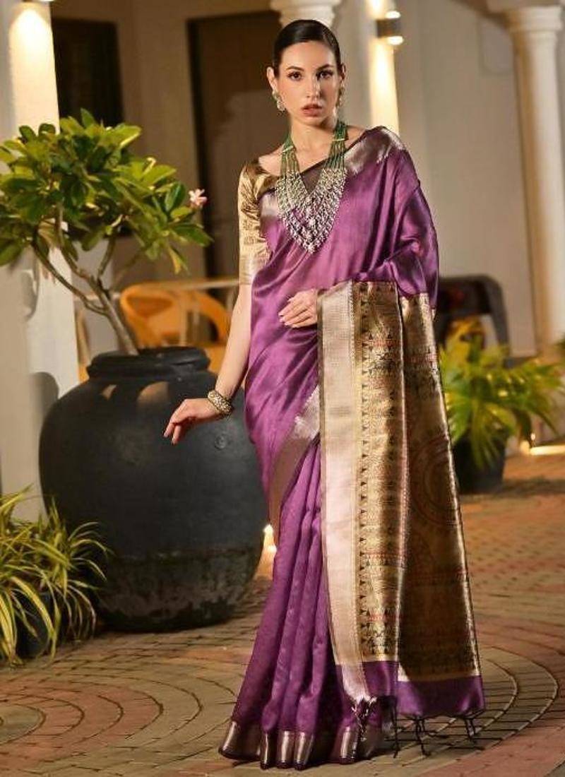 purple khadi raw silk blend hand painted sarees