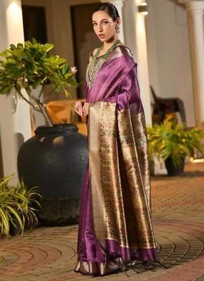 purple khadi raw silk hand painted saree 3