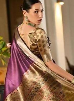 purple khadi raw silk hand painted saree 4