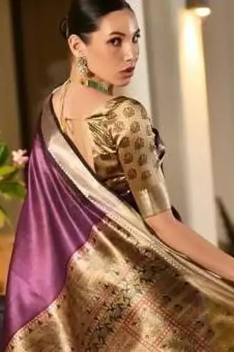 purple khadi raw silk hand painted saree