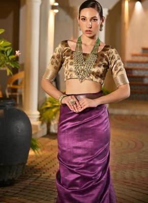 purple khadi raw silk hand painted saree 5