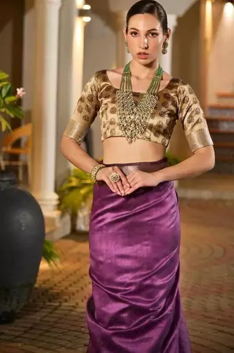purple khadi raw silk hand painted saree