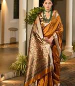 musturd khadi  silk blend hand painted sarees
