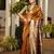 musturd khadi raw silk blend hand painted sarees