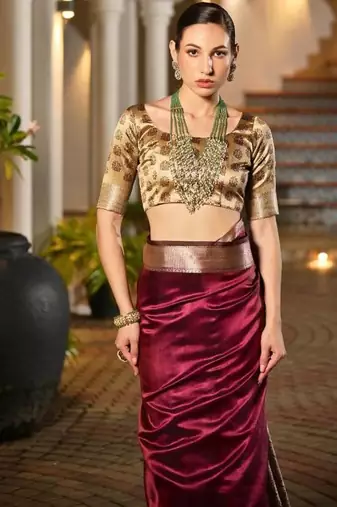 maroon khadi raw silk hand painted saree