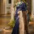 navy khadi raw silk blend hand painted sarees